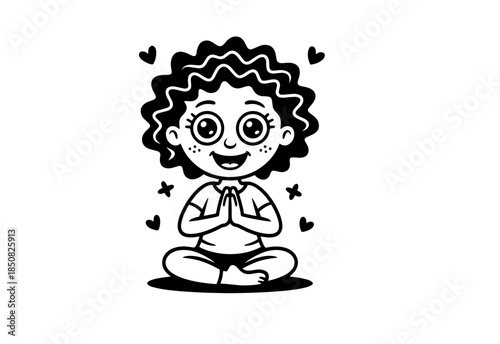 A happy young woman in sportswear doing a seated straddle stretch, isolated on a white background.