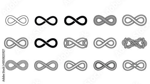 Collection of infinity symbols in various line art styles 