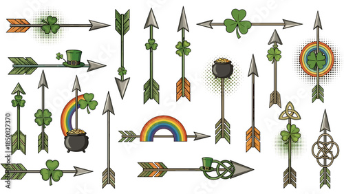 Collection of colorful arrows, rainbows, and nature symbols for design