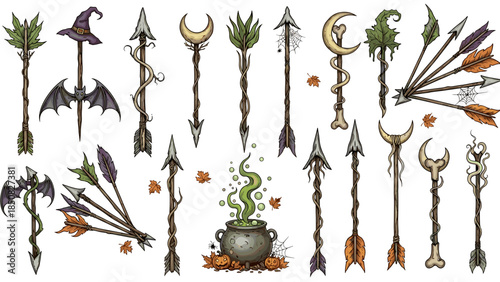Collection of fantasy and mystical weapons with magical elements
