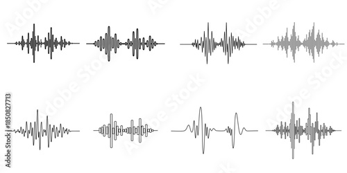 Set of sound wave illustrations on transparent background