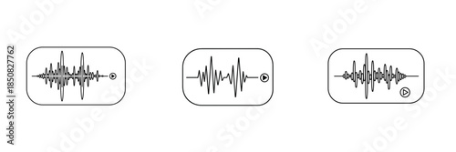 Set of illustrations in frames featuring voice message waveforms on transparent background
