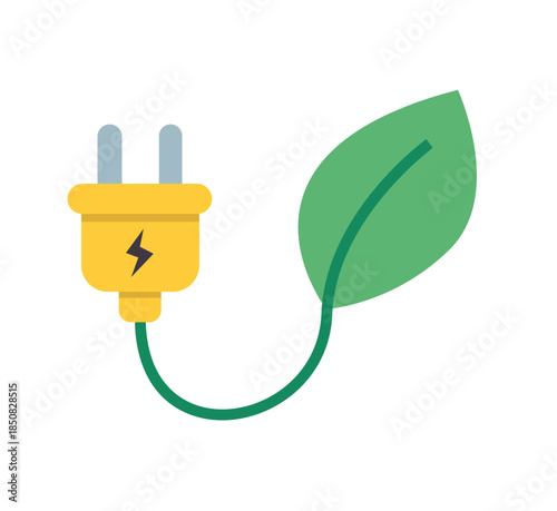 Green energy concept with electric plug and leaf illustration
