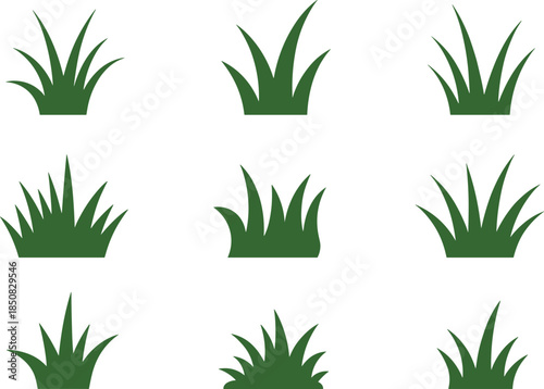 Green grass icons set collection, flat vector plant silhouettes for nature landscape garden design and eco environment concepts