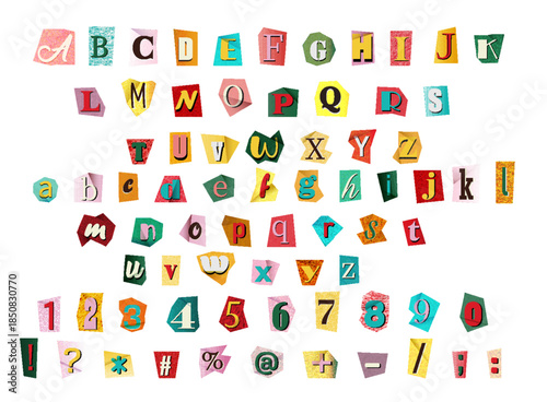 Magazine font random note letter. Cut Letters. Clipping alphabet. Vector font