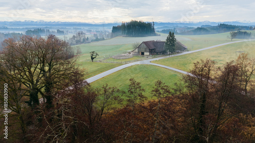 Scenic Winter Countryside Farm Landscape View