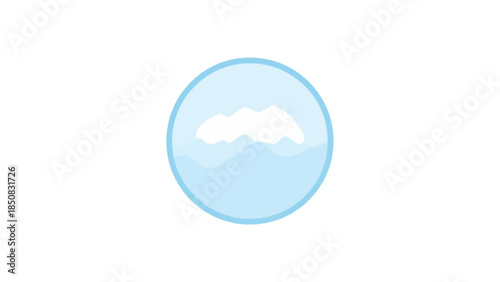 A minimalist, serene depiction of a water droplet, perfect for conveying tranquility and purity. The droplet holds a simplified mountain scene