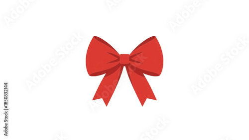 A bright red bow against a neutral background. The bow is tied in a classic style, perfect for gifts or decorations.