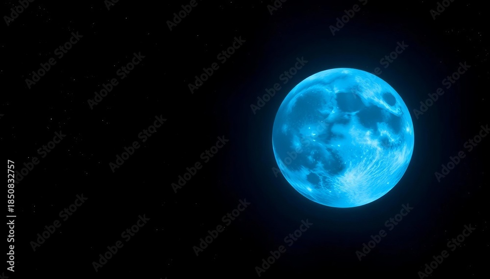 Obraz premium A dreamlike, deep blue moon hangs suspended in the inky blackness of the night, surrounded by distant stars, dreamlike, cosmic