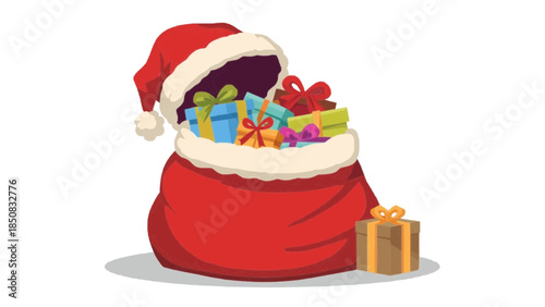 Santa's bag overflowing with colorful gifts, creating anticipation and joy
