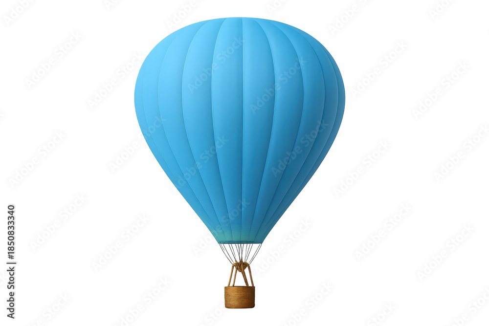 Fototapeta premium Blue hot air balloon 3d rendering flying, symbolizing travel, adventure, and freedom. Isolated on a transparent background
