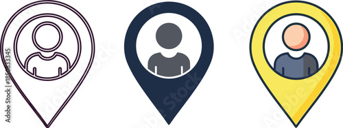 Person location icon set isolated on white background these icons are designed to represent the concept of locating people or individuals on a map or within a specific area