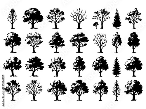 30 Hand Drawn Tree Sketch Silhouettes in Vintage Ink Style