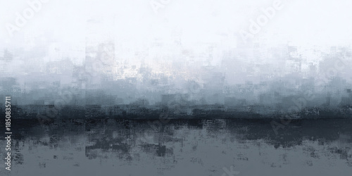 Abstract digital painting with gradient grey black white tones creating calm and misty atmosphere in horizontal composition