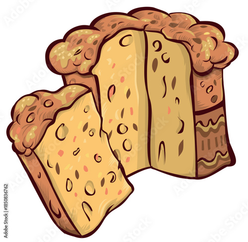 Hand drawn cartoon style panettone vector illustration