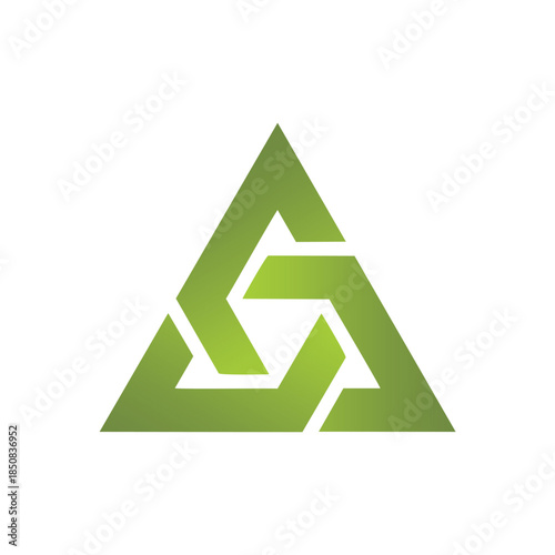 The logo features a stylized, equilateral triangle composed of three interlocking or woven segments.