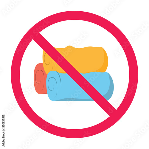 No fabric roll sign, forbidden sign with cloth roll icon, roll fabric prohibited symbol, vector illustration

