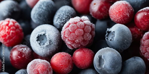 Wallpaper Mural Frozen mixed berries background with frost coating, showing blueberries, raspberries and cranberries for healthy food concept Torontodigital.ca