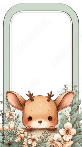 A cute little deer with antlers is sitting on a flower