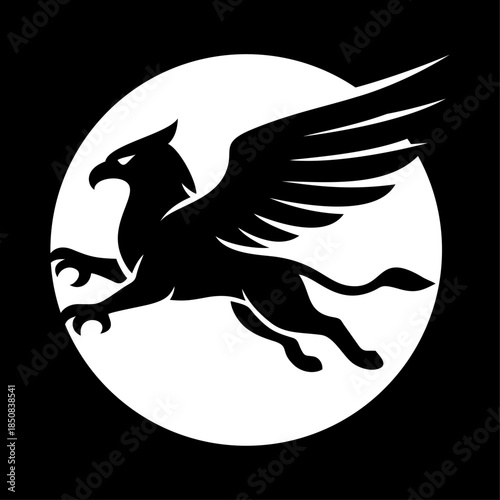 Griffin logo vector illustration template. Simple hand draw black and white