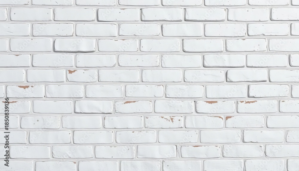 Fototapeta premium Distressed whitewashed brick wall texture, showing faded paint and subtle grime, pattern, brick