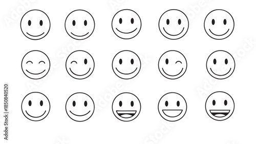 Collection of Smiley Face Emoticons Showing Various Expressions