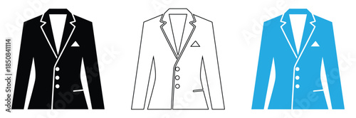 Elegant business jackets in modern colors and styles,Suit icon silhouette art vector on white background,Suit Silhouette,Men blazer or jacket symbol simple silhouette icon on background
