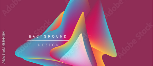 Abstract colorful shapes overlap, creating dynamic background. Gradient hues blend, forming modern design element. Vivid pink dominates.