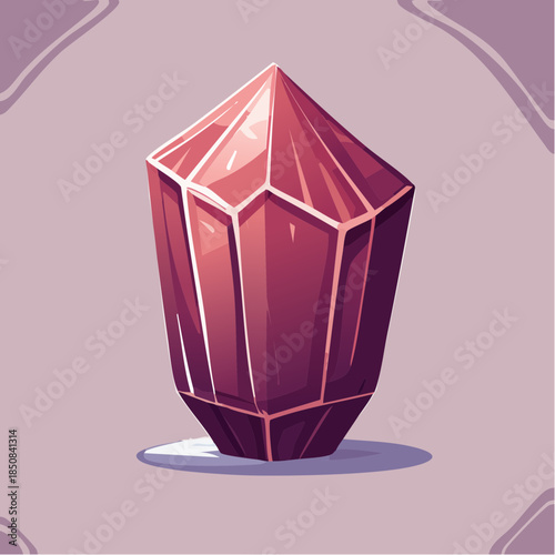 Illustration of a red crystal with a geometric design on a light purple background.
