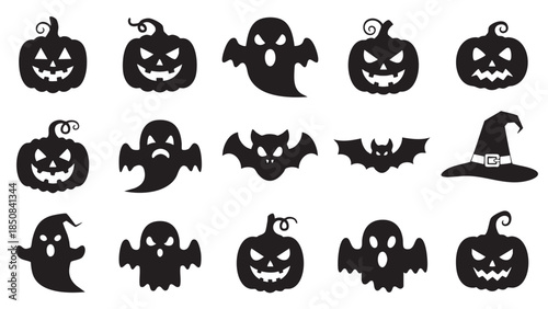 Halloween Ghost and Pumpkin Icon Set for Spooky Decorations