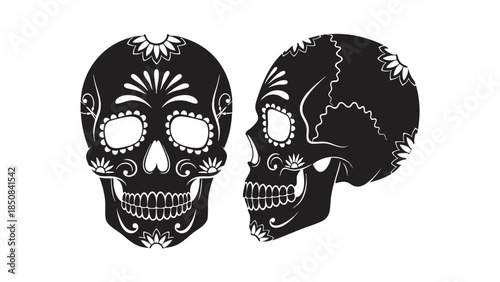 handdrawn sugar skulls Mexican cultural celebration illustration