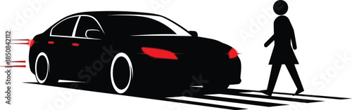 Silhouette of a car approaching a pedestrian crossing