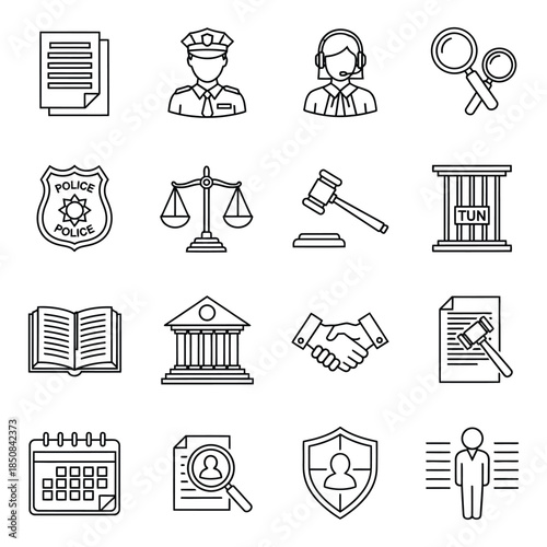 Justice and law icons set