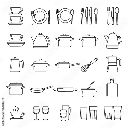 kitchen utensils and tableware icons collection