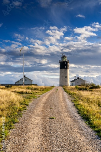 vertical view of the historic Hoburgs lighthouse on the south end of Gotland Island in the Baltic Sea