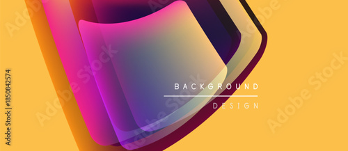 Abstract vibrant layers create dynamic visual effect. Smooth gradients blend, forming modern background design. Yellow contrasts purple, orange hues.