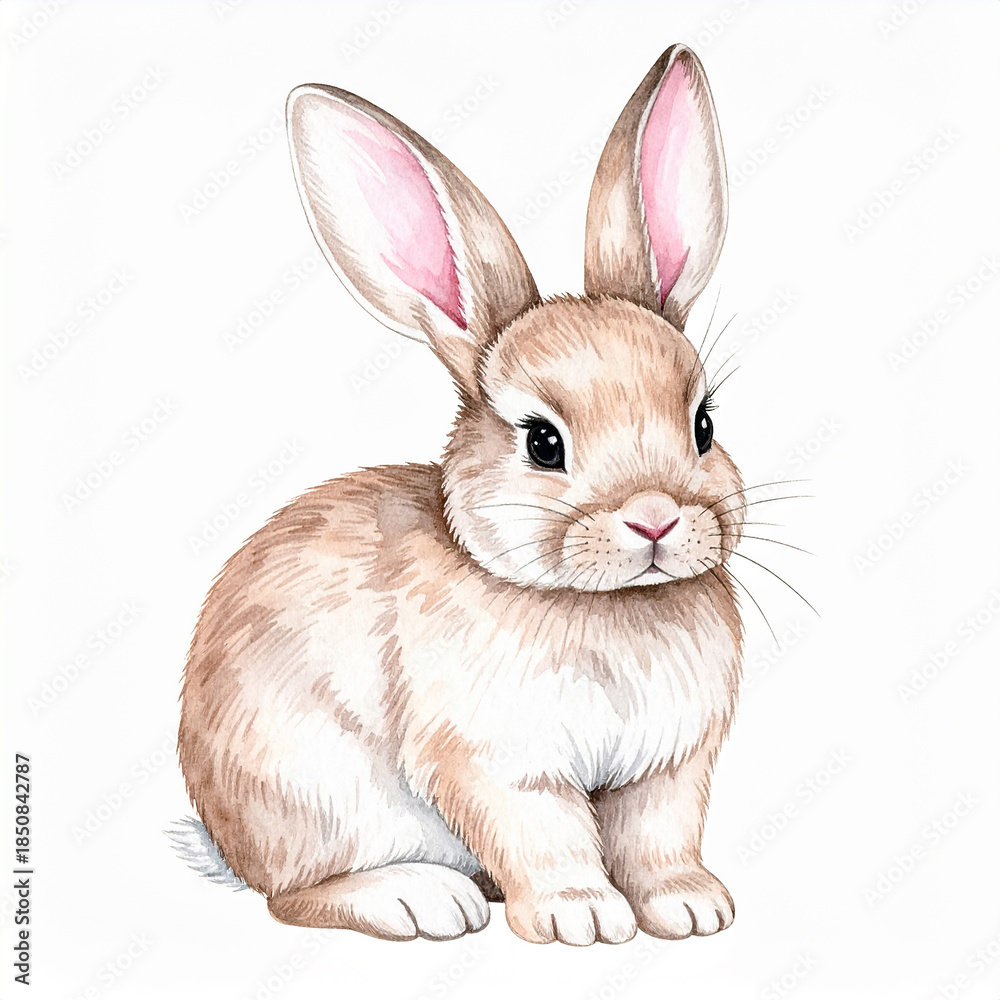 Fototapeta premium Watercolor boho bunny illustration, hand-drawn art, cute sketchy style, soft pastel colors, whimsical