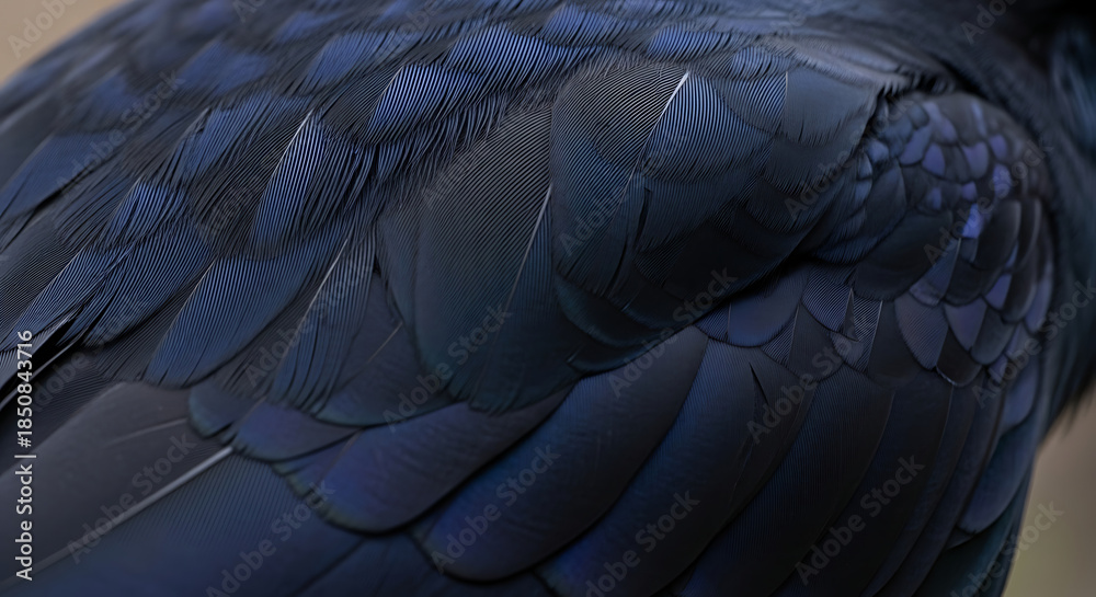 Obraz premium Close Up of Navy Blue Bird Wing Feathers Texture