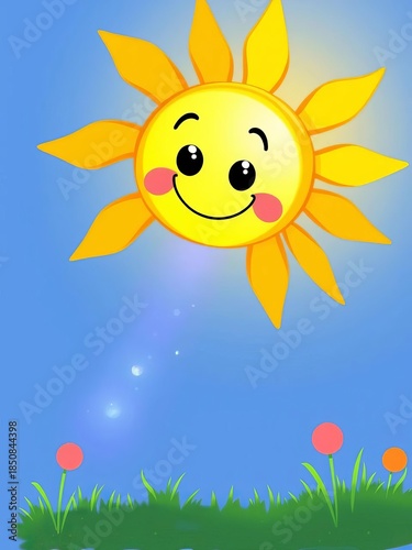 A smiling sun shining brightly on the letter S, warm and cheerful for young learners,  playful,  glowing