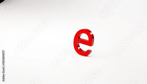 A single, bold, sans-serif 'e' in vibrant red, isolated on a stark white surface, symbolizing energy and action,  focus,  strong