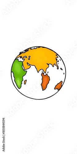 A simple globe doodle illustration with continents outlined, on a clean white background,  earth,  clean