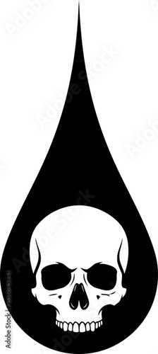Skull inside a black liquid drop. Death, poison, danger, toxic, oil, hazardous product concept. Vector icon for warning sign, label, sticker