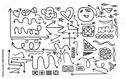 A collection of various hand drawn doodles and abstract shapes	doodle,hand-