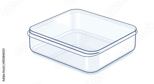 Empty transparent plastic food storage container with a rectangular shape and airtight seal for kitchen organization and meal prep.