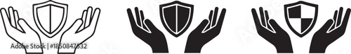 Iconic Hands Holding Shields in Minimalist Style Conveying Protection Mood