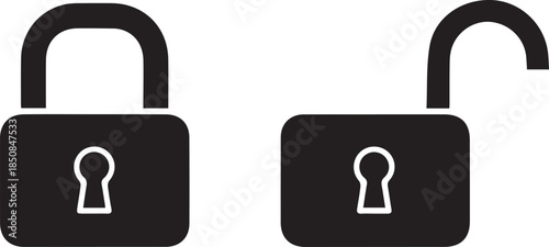 Minimalist Lock and Key Icons Depicting Security and Freedom
