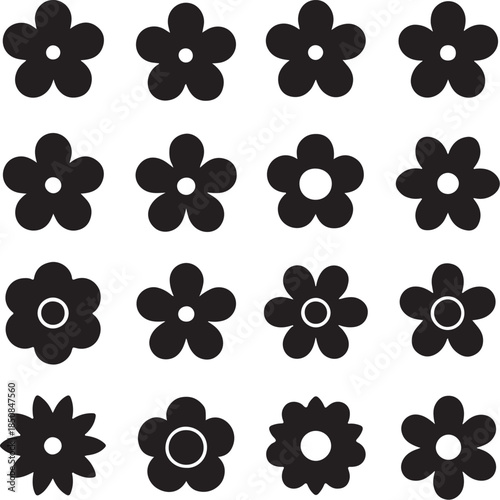 Black and White Flower Silhouettes Minimalist Art Energetic Mood