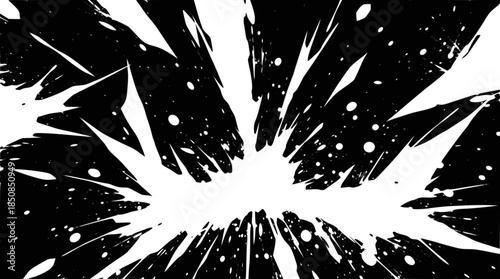 Dynamic white paint splash exploding outwards on a stark black background, creating an abstract and energetic visual effect.