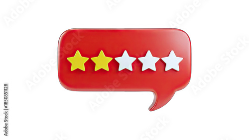 3D Review Bubble with Stars on White Background