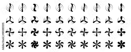 Airplane propeller icons. Minimal vector aviation design for flight, drone, and engineering concepts